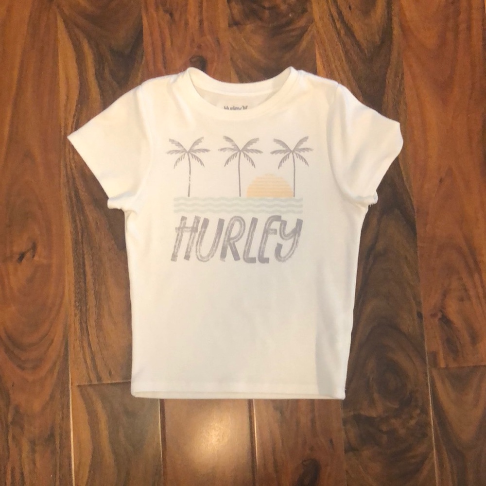 Hurley White Short Sleeve Tee with Palm Tree Design